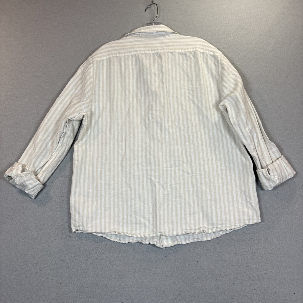 Banana Republic Mens Large Tailored Slim Fit 100% Linen Striped Shirt Tan White - Picture 5 of 8